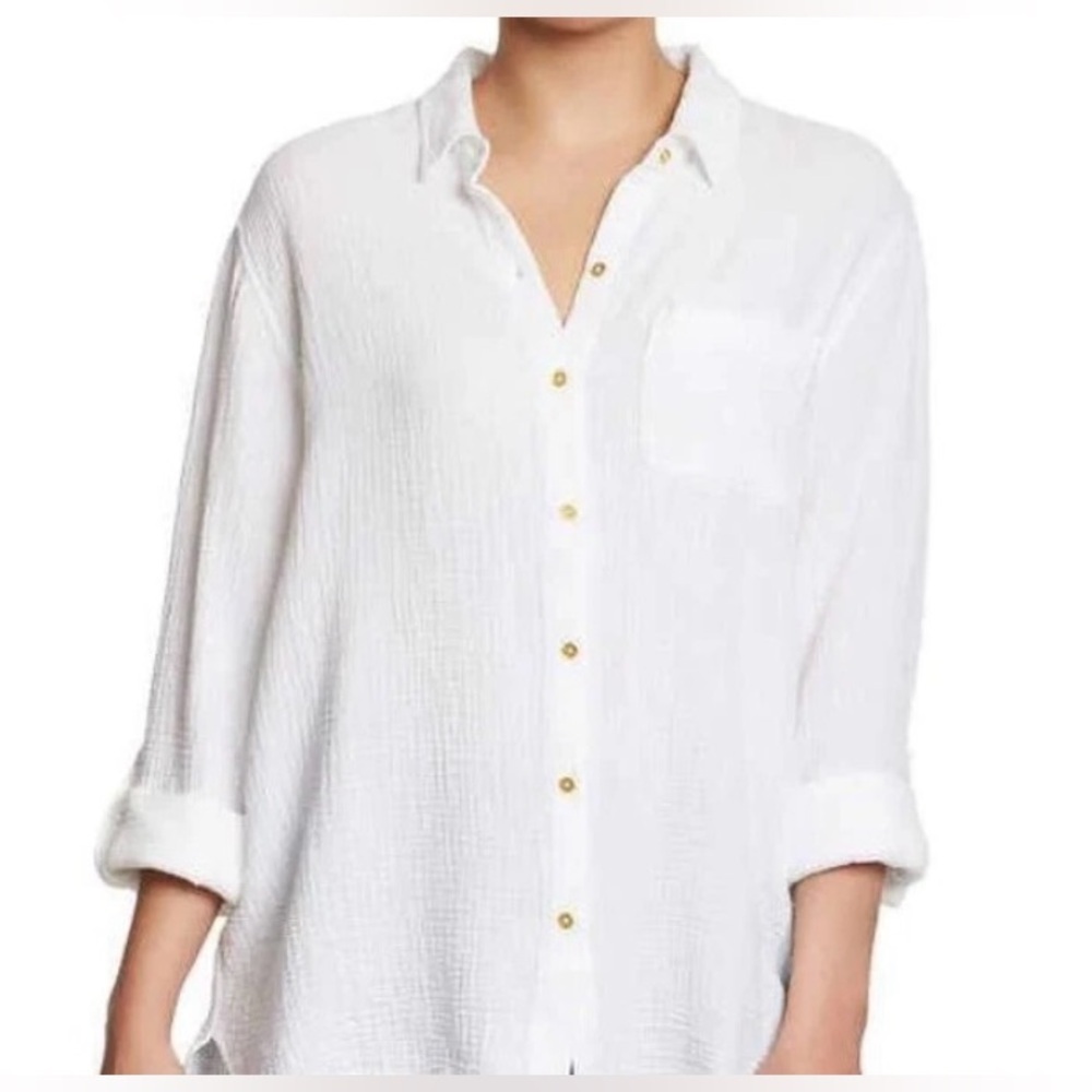 Anne Klein White Cuffed Sleeve Button Down Shirt